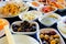 Traditional Turkish breakfast. Plates with various appetizers.