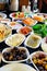 Traditional Turkish breakfast. Plates with various appetizers.