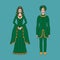 Traditional turkish clothing, national middle east cloth, man and woman sultan costume isolated, turkish dress