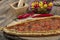 Traditional Turkish dish pita beef - Kusbasili Pide. Turkish Pide with Cube