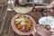 Traditional Turkish Doner Kebab also known iskender. Iskender kebab iskender kebap. Turkish style doner kebab food on wooden