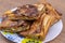 Traditional Turkish foods; filo pastry with minced meat kiymali borek