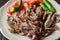 Traditional Turkish Offal Food Kelle Sogus / Lamb Head Meat with Brain Served Portion with Plate