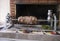 Traditional Turkish Oltu Cag Crochet Shish Kebab doner grilled in wood fired oven