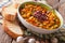 Traditional Tuscan ribollita vegetable soup close up in a bowl.