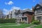 traditional two story houses and front lawns