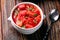 traditional Ukrainian borscht or red soup in the bowl