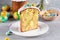 Traditional ukrainian easter cake with icing glaze. Easter table with traditional dessert