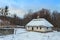 Traditional Ukrainian village in winter. Old house at Pirogovo ethnographic museum,