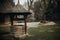 Traditional ukrainian water well, rustic old wooden well in a fa