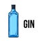 Traditional unlabeled, unopened blue gin glass bottle, sketch vector illustration