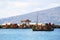 Traditional uros boat, in uros island, Puno, Peru Peruvian andes