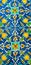 Traditional Uzbek pattern on the ceramic tile on the wall of the mosque