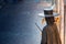 Traditional venetian mannequin in Plague doctor costume, mask and hat