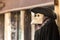 Traditional venetian mannequin in Plague doctor costume, mask and hat