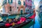 Traditional Venice gondolas waiting for a romantic ride