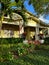 Traditional veranda in an American house on a sunny summer day