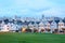 Traditional Victorian Houses at Alamo Square and downtown skyline, San Francisco