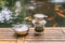 Traditional Vietnam coffee with the Fish tank background