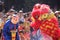 Traditional Vietnamese Lion dance during Tet