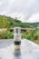 Traditional Vietnamese milk coffee with mountain forests background