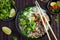 Traditional Vietnamese soup Pho with beef and rice noodle