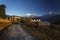 Traditional village in Nepal with Machapuchare Fishtail Peak in background