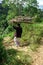 Traditional village scenery in Sri Lanka: local woman carrying heavy bunch of brushwood. Typical asian cultural difference worth