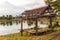 Traditional waterfront wooden pavilion locate nearly lake