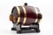 Traditional way of aging spirits, alcoholic beverage distillery or beer on drat concept with wooden barrel with metal bands or