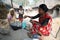 Traditional way of making food on open fire in kitchen, village Kumrokhali, India