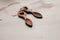 Traditional welsh wooden spoon in white background. Wooden love spoons from Wales.