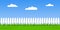 Traditional white fence with green grass against a cloudy sky background. summer landscape seamless. flat vector illustration