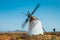 Traditional white stony windmill at Fuertaventura