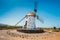 Traditional white stony windmill at Fuertaventurain