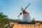 Traditional white stony windmill at Fuertaventurain