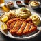 Traditional Wiener Schnitzel with Sides, AI Generated