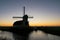 Traditional windmill along a waterside in Holland at dusk