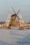 Traditional windmill and open drawbridge, Kinderdijk, Netherlands