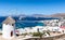 Traditional windmill on top of Mykonos Town, Cyclades, Greece