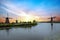 Traditional windmills at Kinderdijk in the Netherlands at sunset