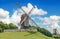 Traditional windmills on the ramparts of Bruges, Belgium