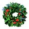 Traditional winter New year and Christmas wreath with red holly berries, evergreen green branches, isolated, watercolor