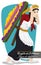 Traditional Woman Carrying a Silleta for Colombian Flowers Festival, Vector Illustration