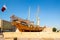 Traditional wooden arabic ship in historical museum in Dubai