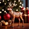 Traditional wooden carved reindeer, festive Christmas ornament