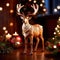 Traditional wooden carved reindeer, festive Christmas ornament