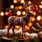 Traditional wooden carved reindeer, festive Christmas ornament