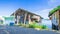 Traditional wooden house and Modern house roadside of fisherman village.