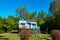 Traditional wooden house, ranch in Tigra delta in Argentina: canals and river streams of the Parana Delta North from capital city